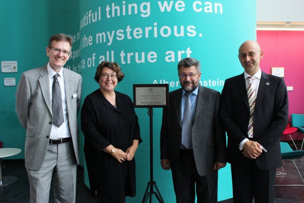 R-L: Prof Andrei Zvelindovsky, Head of the School, Prof Efim Zelmanov, DVCs Profs Sue Rigby and Andrew Hunter